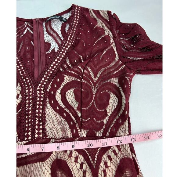 Kasamysoul Woman's Lace Embroidered Cranberry See Thru Lining Flowy Dress Medium - Picture 13 of 13